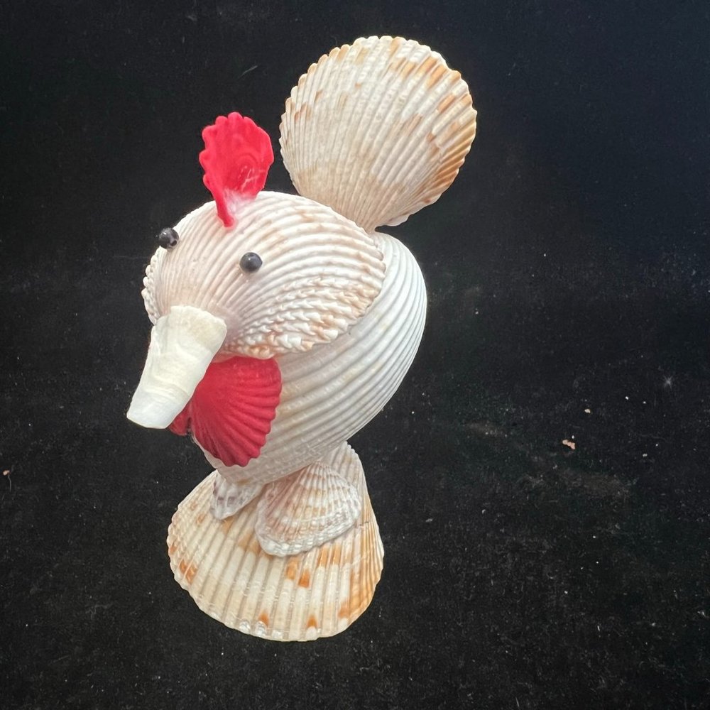 Sea Shell Rooster Bird Art Sculpture Farmhouse BOHO Handmade Folk Figurine 4"